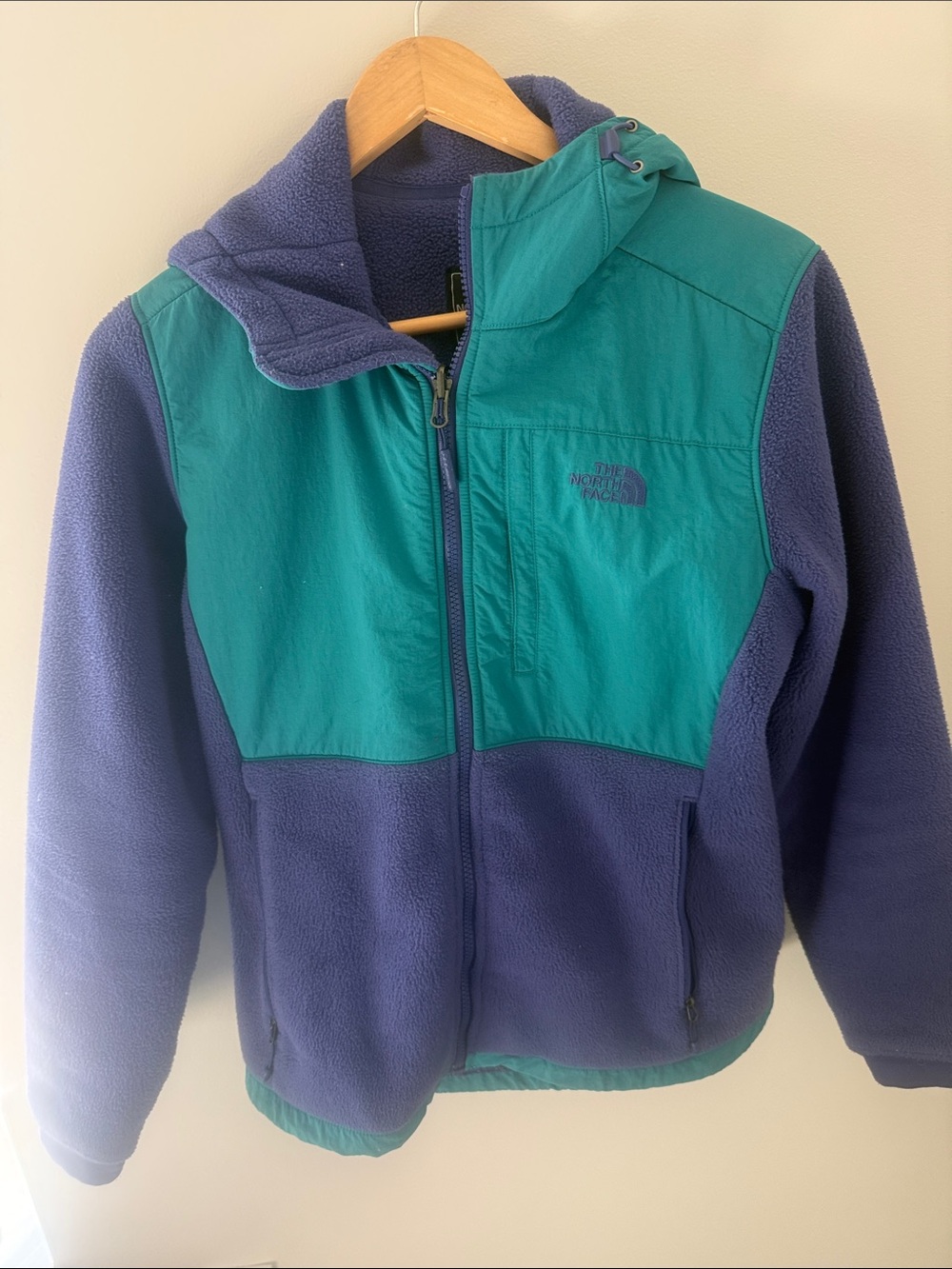 The North Face women’s Teal and Purple Fleece Puffer Jacket